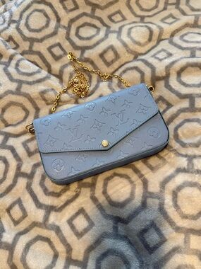Blue Monogram shoulder purse gold Chain purse w. inserts